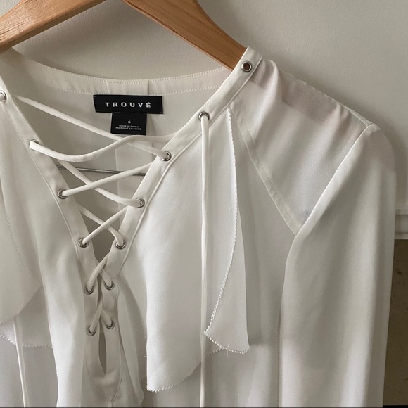 TROUVE White Lace Up Chiffon Long sleeve Blouse - Picture 8 of 12